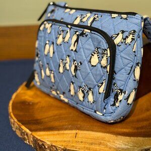 VERA BRADLEY Little Hipster Crossbody Bag Playful Penguins Blue Quilted Cotton